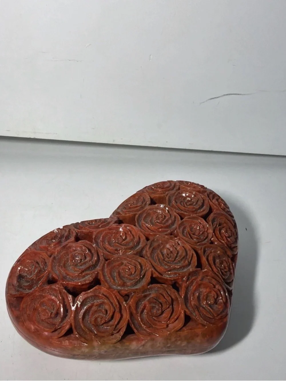 Hand Carved Soapstone Heart Trinket Box Roses India Jewelry Keepsake box